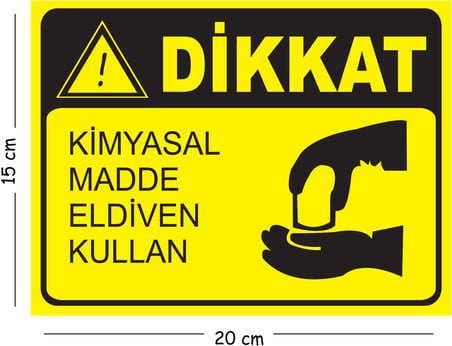 Metal Dikkat Kimyasal Madde Eldiven Kullan 15x20 cm Uyarı İş Güvenliği Levhası