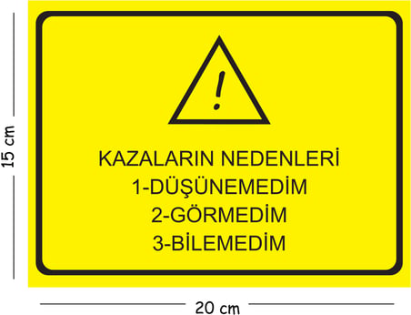 Metal Arızaların Nedenleri Düşünemedim Görmedim Bilemedim 15x20 cm Uyarı İş Güvenliği Levhası