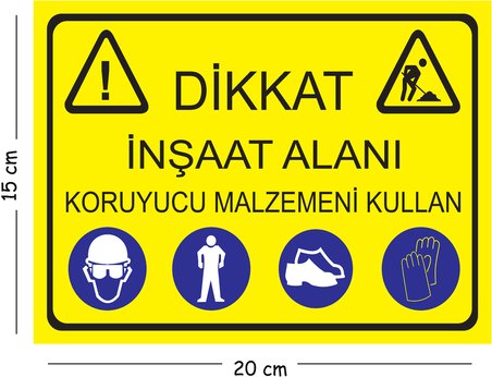 Metal Dikkat İnşaat Alanı Koruyucu Malzemeni Kullan 15x20 cm Uyarı İş Güvenliği Levhası