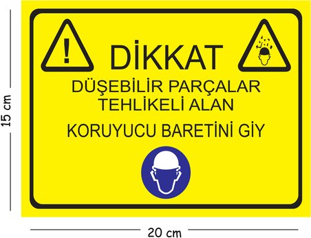 Metal Dikkat Düşebilir Parçalar Tehlikeli Alan Koruyucu Baretini Giy 15x20 cm Uyarı İş Güvenliği