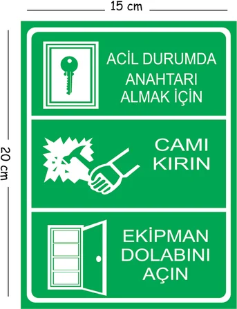Metal Acil Durumda Anahtarı Almak İçin Camı Kırın Ekipman Dolabını Açın 15x20 cm Uyarı İş Güvenliği