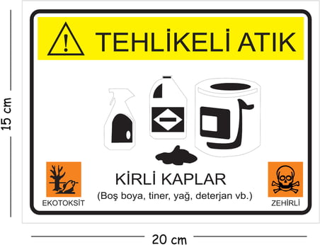 Metal Tehlikeli Atık Kirli Kaplar 15x20 cm Uyarı İş Güvenliği Levhası