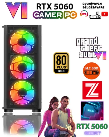 Zeiron Zeiron GTA-VI X4 ✔ Intel Core I5-14400F 32GB Ram 1TB M.2 Nvme SSD 8GB GDDR7 RTX5060 Ekran Kartı Premium Oyuncu Bilgisayarı