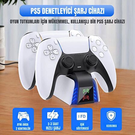 Cosmostech PS5 Dualsense Joystick Hızlı Şarj İstasyonu LED Göstergeli YH-54 Playstation 5 Controller Charger Dock