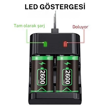 Cosmostech XBOX Series S ve X / X-ONE ve S Controller Dual Charging Station, Çoklu 2600 mAh 2 Adet Bataryalı Şarj Kiti X018