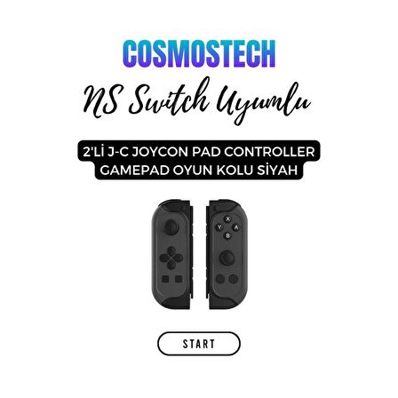 Cosmostech NS Switch Uyumlu 2'li J-C Joycon PAD Controller Gamepad Oyun Kolu Siyah