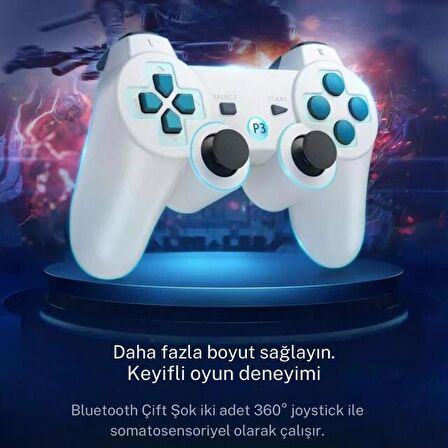 Cosmostech P3 Doubleshock PS3 Playstation 3 için Uyumlu Kablosuz Titreşimli Oyun Kolu Gamepad Joystick Controller Beyaz