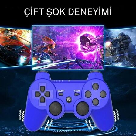 Cosmostech P3 Doubleshock PS3 Playstation 3 için Uyumlu Kablosuz Titreşimli Oyun Kolu Gamepad Joystick Controller Mavi