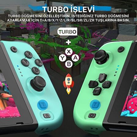 Cosmostech NS Switch Uyumlu 2'li J-C Joycon PAD Controller Gamepad Oyun Kolu Turkuaz-Yeşil