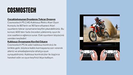 Cosmostech P5 2.4G Wireless Kablosuz Controller , 3D 4K HD Klasik Retro Atari Video Game Oyun Konsolu