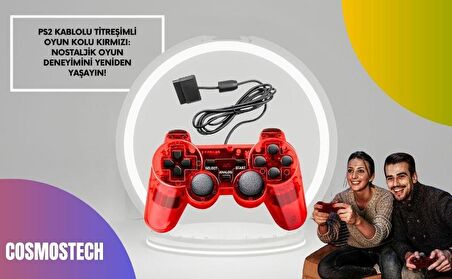 Cosmostech PS2 Controller Oyun Kolu , Titreşimli Gamepad Joystick Kırmızı