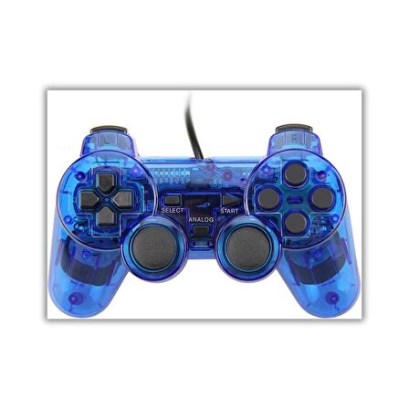 Cosmostech PS2 Controller Oyun Kolu , Titreşimli Gamepad Joystick Mavi