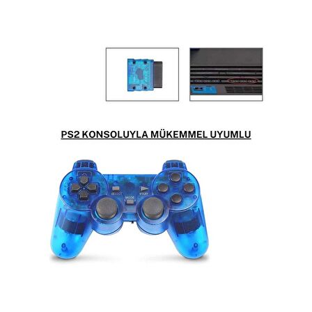 Cosmostech PS2 Controller Oyun Kolu , Titreşimli Gamepad Joystick Mavi