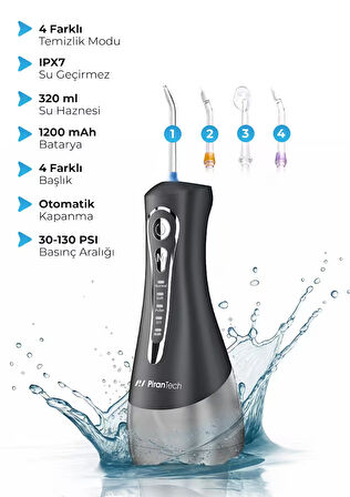 AquaDent Ultra Ağız Duşu - Şarjlı Taşınabilir, 4 Farklı Mod, IPX7 Su Geçirmez