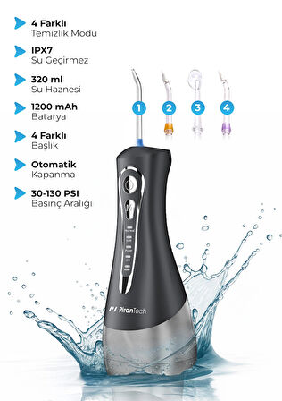 AquaDent Ultra Ağız Duşu - Şarjlı Taşınabilir, 4 Farklı Mod, IPX7 Su Geçirmez