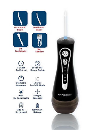 AquaDent Ultra Ağız Duşu - Şarjlı Taşınabilir, 4 Farklı Mod, IPX7 Su Geçirmez