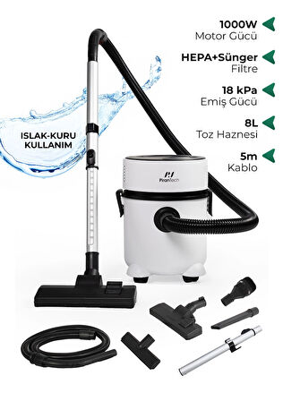 ES-07 Panda Islak & Kuru Elektrikli Süpürge | 1000W Güçlü Motor | HEPA Filtreli | Toz Torbasız