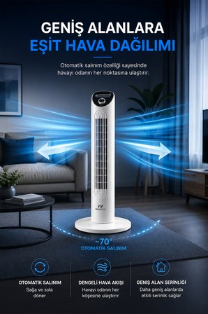 EV-30 Kule Tipi Vantilatör | Sessiz Çalışma | Şık ve Modern Tasarım | Ev ve Ofis Kullanımı