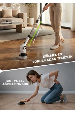 EF-17 Şarjlı Temizlik Fırçası – 3 Kademeli, 7 Başlıklı Fonksiyonel Temizlik Seti