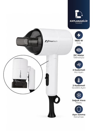 KS-2969 1800W 4 Kademeli Hız/Sıcaklık Ayarlı Yoğunlaştırıcı Başlıklı Saç Kurutma Makinesi
