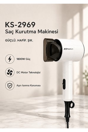 KS-2969 1800W 4 Kademeli Hız/Sıcaklık Ayarlı Yoğunlaştırıcı Başlıklı Saç Kurutma Makinesi