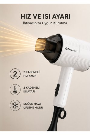 KS-2969 1800W 4 Kademeli Hız/Sıcaklık Ayarlı Yoğunlaştırıcı Başlıklı Saç Kurutma Makinesi