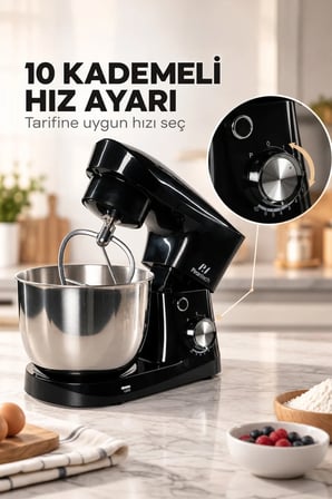 YH-21 Chefis Stand Mikser 1500W 5 L Paslanmaz Çelik Hazne 10 Kademeli Hamur Yoğurma ve Çırpma Makinesi