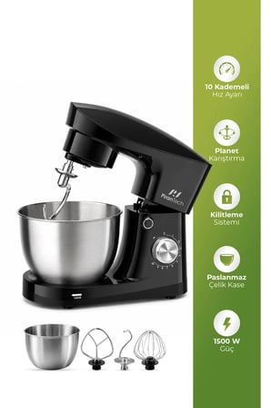 YH-21 Chefis Stand Mikser 1500W 5 L Paslanmaz Çelik Hazne 10 Kademeli Hamur Yoğurma ve Çırpma Makinesi