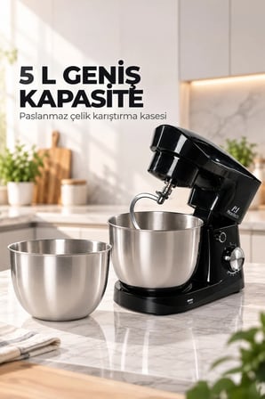 YH-21 Chefis Stand Mikser 1500W 5 L Paslanmaz Çelik Hazne 10 Kademeli Hamur Yoğurma ve Çırpma Makinesi