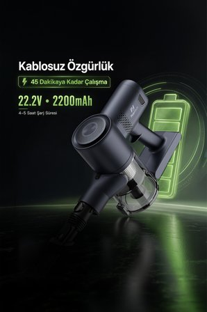 ES-98 Kablosuz Dikey Süpürge 11 kPa Güçlü Emiş HEPA Filtreli Şarjlı Süpürge