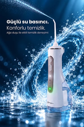 AquaDent Sensitive Ağız Duşu 4 Modlu 4 Başlıklı Type-C Şarjlı IPX7 40-130 PSI