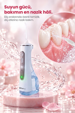 AquaDent Sensitive Ağız Duşu 4 Modlu 4 Başlıklı Type-C Şarjlı IPX7 40-130 PSI