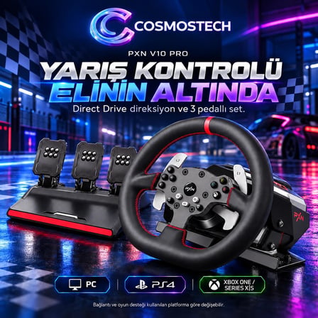 Cosmostech V10 Pro PXN 3.2 Nm Dırect Drıve Yarış Dıreksıyonu Force Feedback 3 Pedal PC PS4 Xbox Gamıng Direksiyon Seti