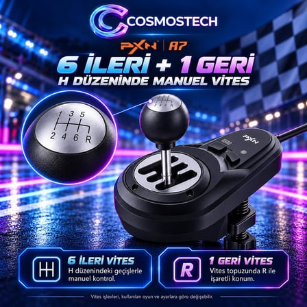 Cosmostech PXN A7 Gaming Shifter 6+1 Manuel Direksiyon Vitesi – PC ve PXN V9 V10 V99 V12 Lite Uyumlu