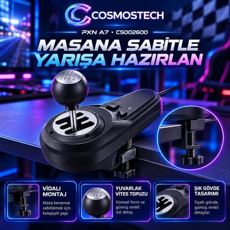 Cosmostech PXN A7 Gaming Shifter 6+1 Manuel Direksiyon Vitesi – PC ve PXN V9 V10 V99 V12 Lite Uyumlu