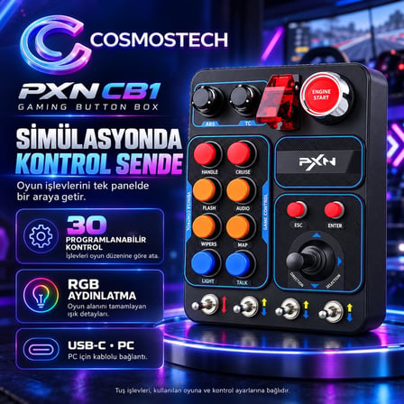Cosmostech PXN CB1 Gaming Button Box RGB Simülasyon Kontrol Paneli 30 Programlanabilir Tuş USB-C PC Uyumlu