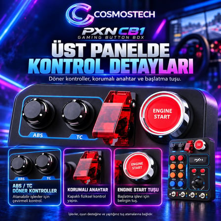 Cosmostech PXN CB1 Gaming Button Box RGB Simülasyon Kontrol Paneli 30 Programlanabilir Tuş USB-C PC Uyumlu