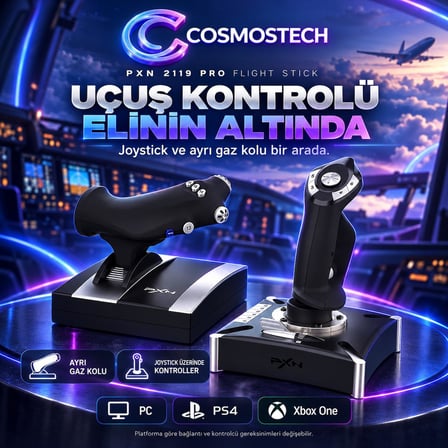 Cosmostech PXN 2119 Pro Flight Stick Uçuş Simülasyon Joystick Seti – Gaz Kollu PC PS4 Xbox One Uyumlu