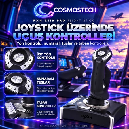 Cosmostech PXN 2119 Pro Flight Stick Uçuş Simülasyon Joystick Seti – Gaz Kollu PC PS4 Xbox One Uyumlu