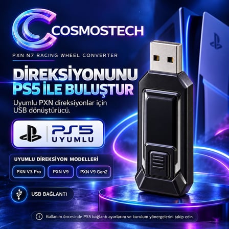 Cosmostech PXN N7 PS5 Direksiyon Dönüştürücü Adaptör – Racing Wheel Converter USB V3 Pro V9 V9 Gen2 Uyumlu