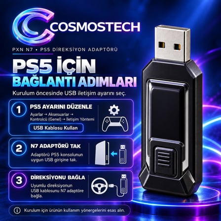 Cosmostech PXN N7 PS5 Direksiyon Dönüştürücü Adaptör – Racing Wheel Converter USB V3 Pro V9 V9 Gen2 Uyumlu
