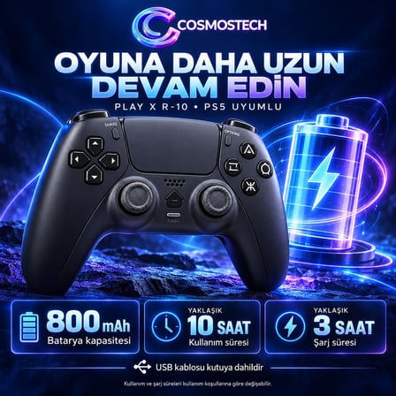 Cosmostech Play X CS-078 R-10 Kablosuz Oyun Kolu – PS5 PC Nintendo Switch Mobil Steam Uyumlu Wireless Gamepad Siyah