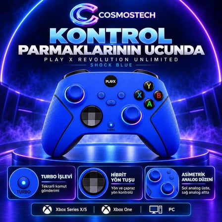 Cosmostech Play X Revolution Unlimited CS-083 2.4G Kablosuz Oyun Kolu – Xbox Series X/S Xbox One PC Uyumlu Wireless Gamepad Shock Blue