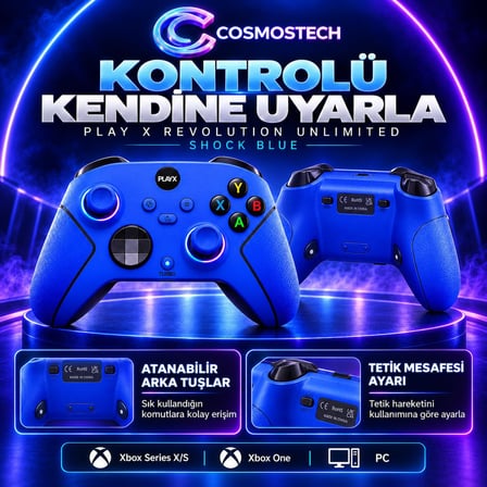 Cosmostech Play X Revolution Unlimited CS-083 2.4G Kablosuz Oyun Kolu – Xbox Series X/S Xbox One PC Uyumlu Wireless Gamepad Shock Blue