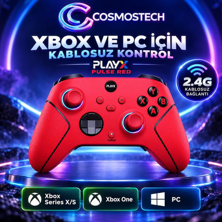 Cosmostech Play X Revolution Unlimited CS-084 2.4G Kablosuz Oyun Kolu – Xbox Series X/S Xbox One PC Uyumlu Wireless Gamepad Pulse Red