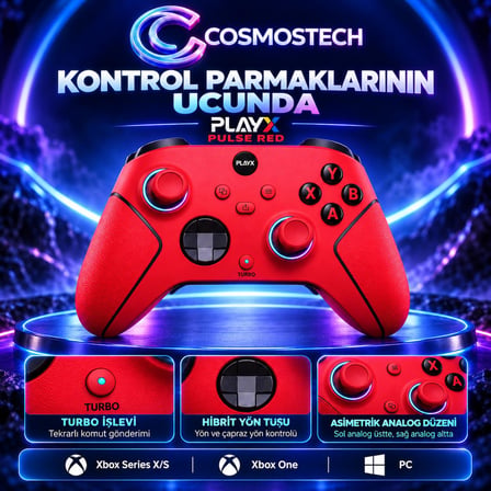 Cosmostech Play X Revolution Unlimited CS-084 2.4G Kablosuz Oyun Kolu – Xbox Series X/S Xbox One PC Uyumlu Wireless Gamepad Pulse Red