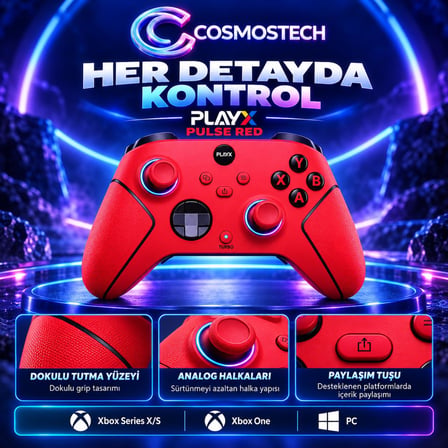 Cosmostech Play X Revolution Unlimited CS-084 2.4G Kablosuz Oyun Kolu – Xbox Series X/S Xbox One PC Uyumlu Wireless Gamepad Pulse Red