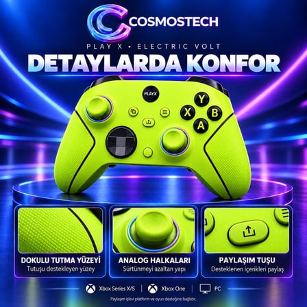 Cosmostech Play X Revolution Unlimited CS-085 2.4G Kablosuz Oyun Kolu – Xbox Series X/S Xbox One PC Uyumlu Wireless Gamepad Electric Volt
