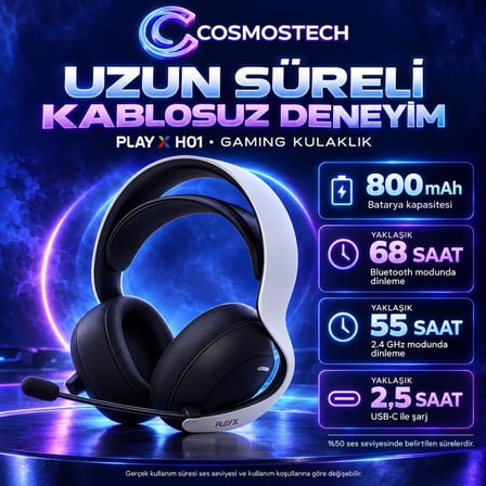 Cosmostech Play X H01 CS-198 Kablosuz Gaming Kulaklık – 7.1 Mikrofonlu 800 mAh PS4 PS5 PC Nintendo Switch Mobil Uyumlu Wireless Headset