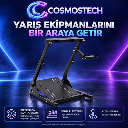 Cosmostech CS-231 Katlanabilir Sim Racing Direksiyon Standı – Ayarlanabilir Yarış Simülatörü Direksiyon Pedal ve Vites Standı